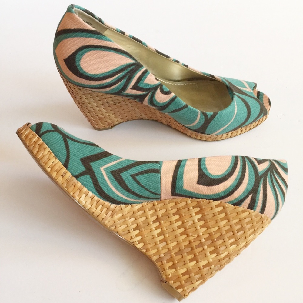 Nine West NWYAMARIS Geo Wedge Heel Pumps Peeptoe